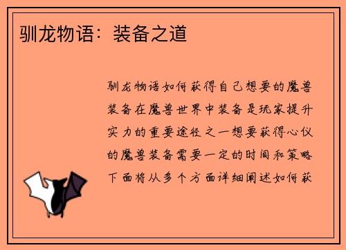 驯龙物语：装备之道
